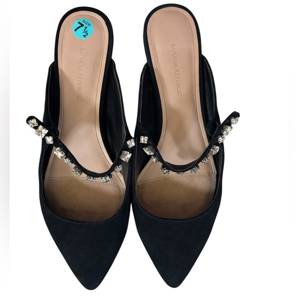 Banana Republic Embellished Strap Suede Mule pointed toe mirrored heel black 7.5 - Picture 2 of 14